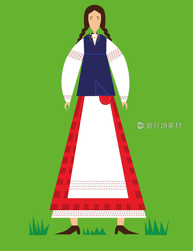 Stylized figure of a woman in national costume on a green background
